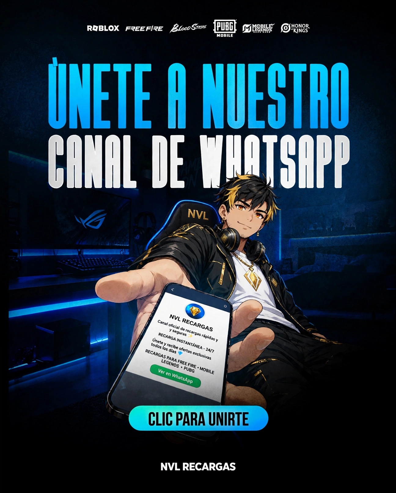 Únete a nuestro canal de WhatsApp — NVL Recargas